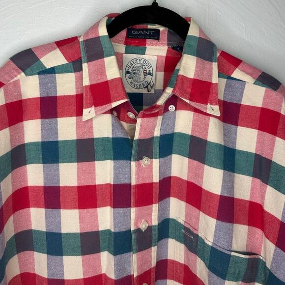 Gant Salty Dog Washed Flannel Button Down Men's Size Large Plaid Pink Blue - Picture 1 of 6